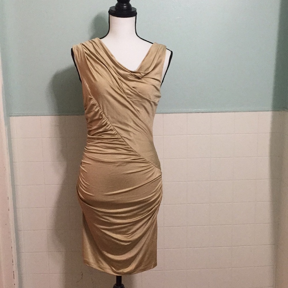 Bebe Gold Stretchy Bodycon Dress